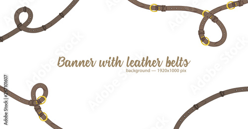 Horizontal web banner with abstract pattern of hand-drawn sketch leather belt isolated on white background. Great design for fashion, textile, jewelry label, decorative frame