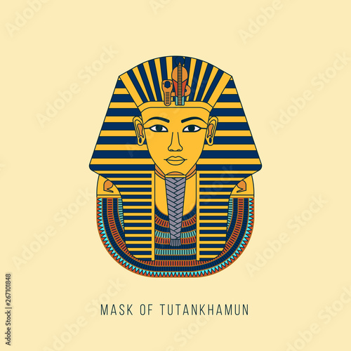 Colorful vector Burial Mask Illustration Egyptian golden pharaohs mask icon flat isolated on background. Egyptian pharaohs mask Tutankhamun line icon. King Tutankhamun.