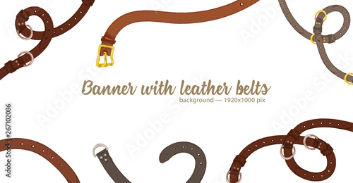 Horizontal web banner with abstract pattern of hand-drawn sketch leather belt isolated on white background. Great design for fashion, textile, jewelry label, decorative frame