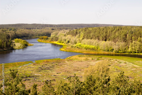 Very nice panoramic view of the river Nemunas from high, spring