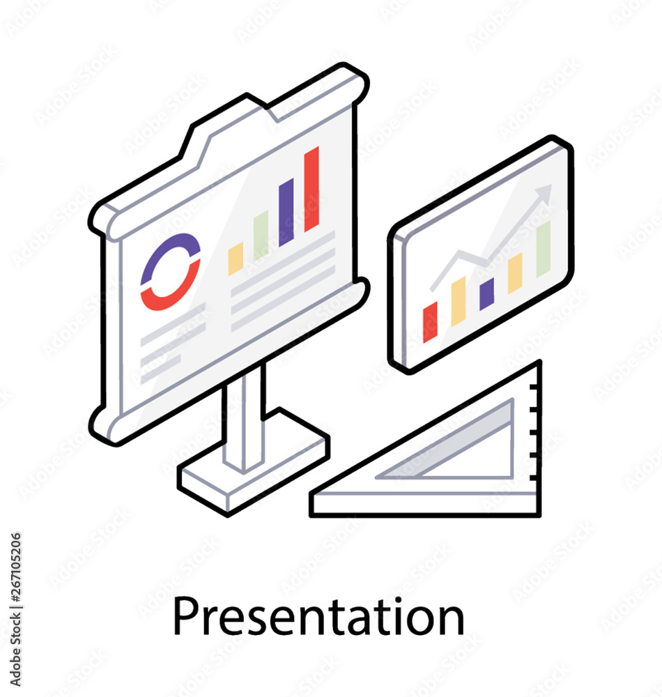 Graphical presentation in isometric icon Graphical presentation in isometric icon