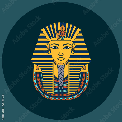 Colorful vector Burial Mask Illustration Egyptian golden pharaohs mask icon flat isolated on background. Egyptian pharaohs mask Tutankhamun line icon. King Tutankhamun.