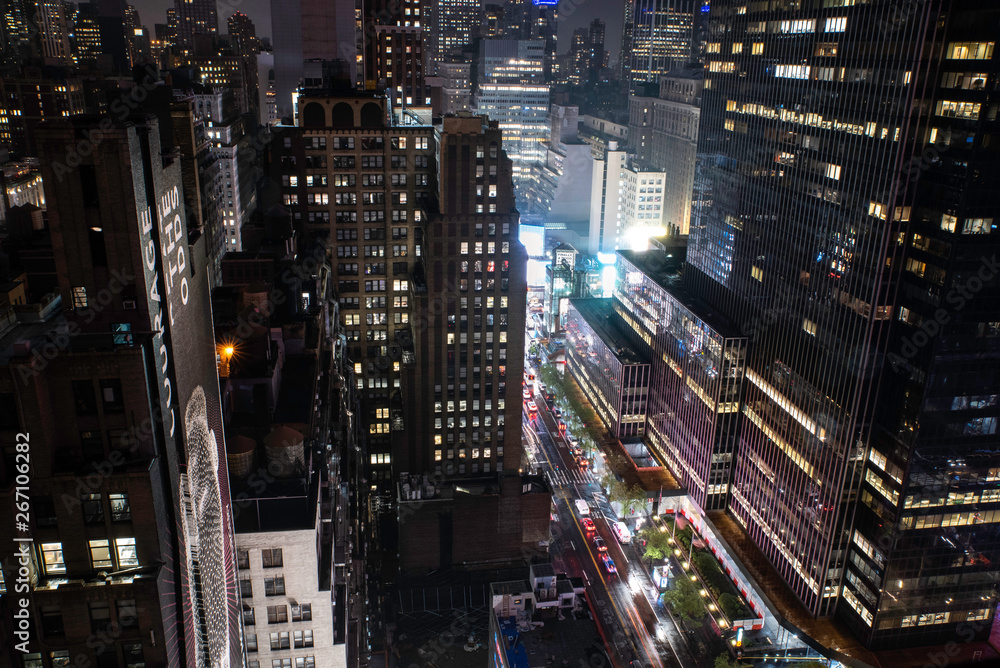 Looking down at buildings below in midtown Manhattan