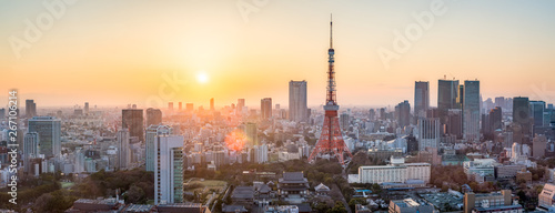 Photography Tokyo skyline Panorama bei Sonnenuntergang, Japan