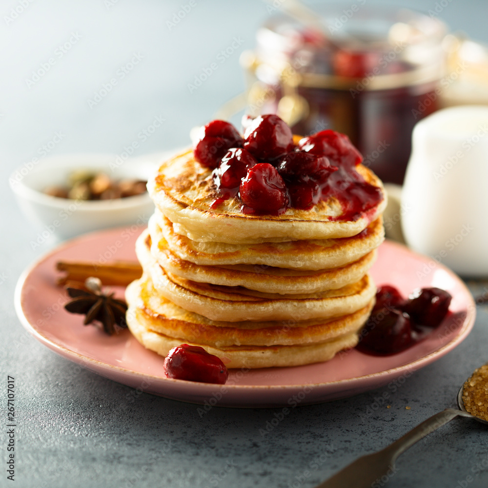 Homemade pancakes with spicy cherry sauce Homemade pancakes with spicy cherry sauce
