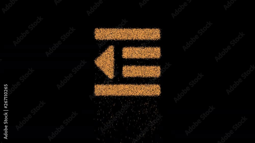Symbol outdent appears from crumbling sand. Then crumbles down. Alpha channel Premultiplied - Matted with color black Symbol outdent appears from crumbling sand. Then crumbles down. Alpha channel Premultiplied - Matted with color black