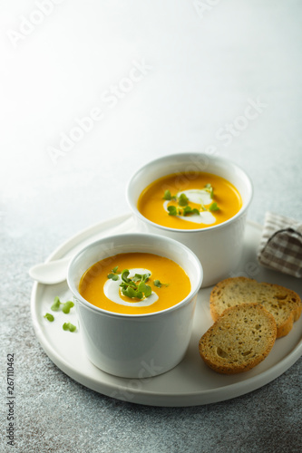 Homemade creamy pumpkin carrot soup