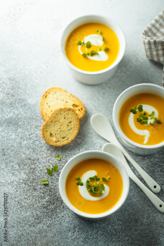 Homemade creamy pumpkin carrot soup