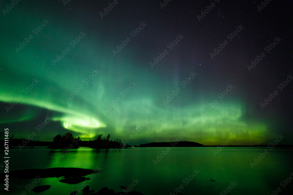 Beautiful northern lights over lake