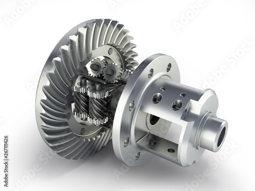The differential gear in detal on white background 3d illustration photo