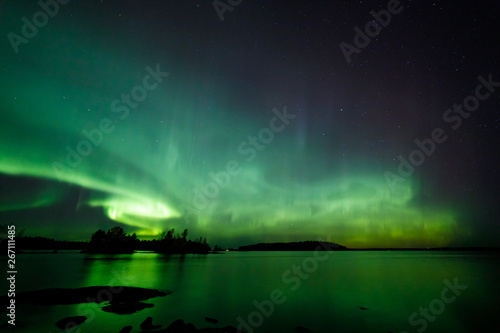 Beautiful northern lights over lake