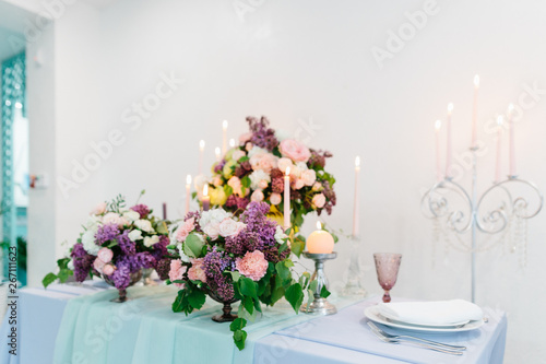 Wedding romantic dinner table settings.