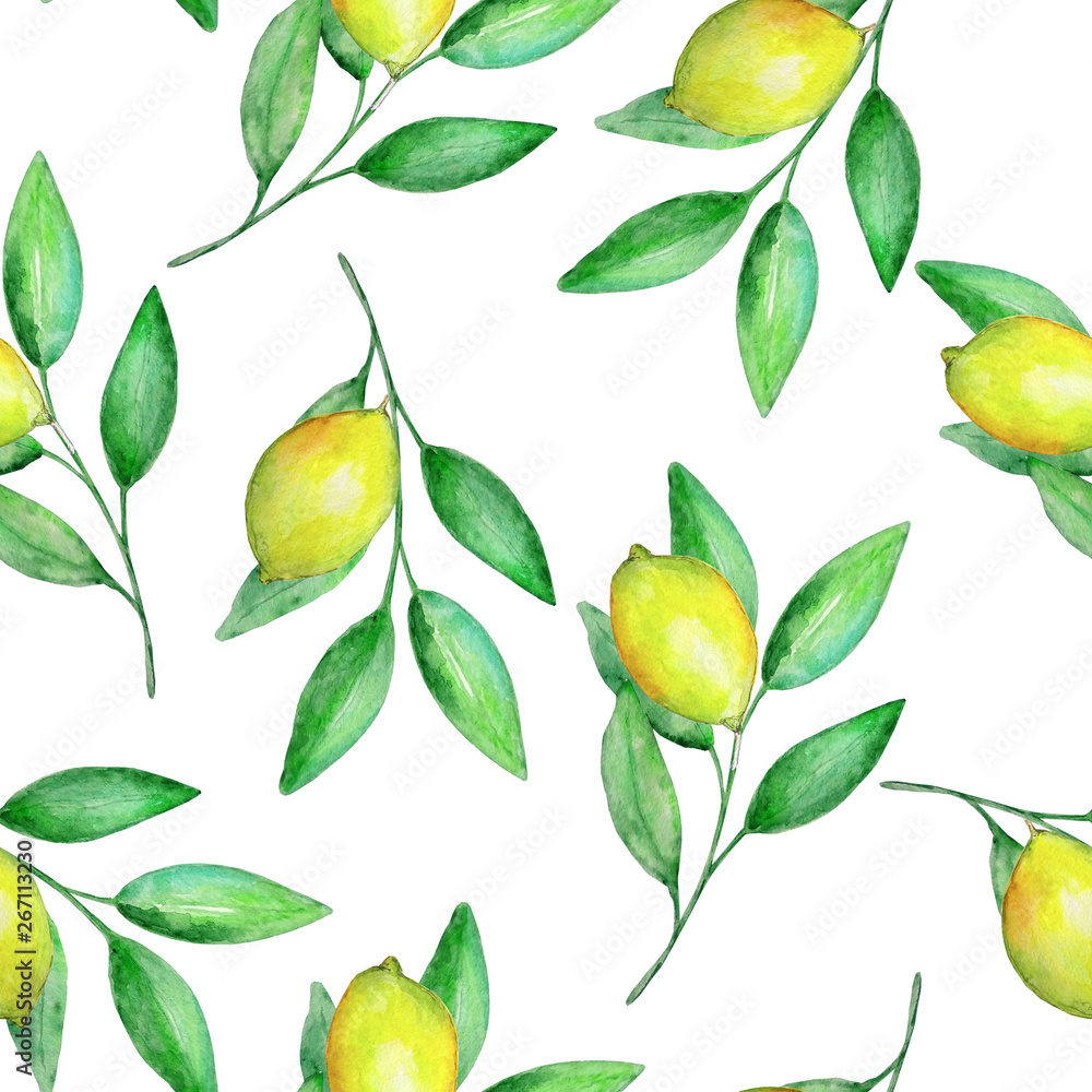 watercolor seamless pattern branches with lemons watercolor seamless pattern branches with lemons