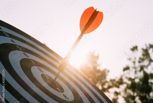 Target dart and arrow with abstract nature bokeh blur background