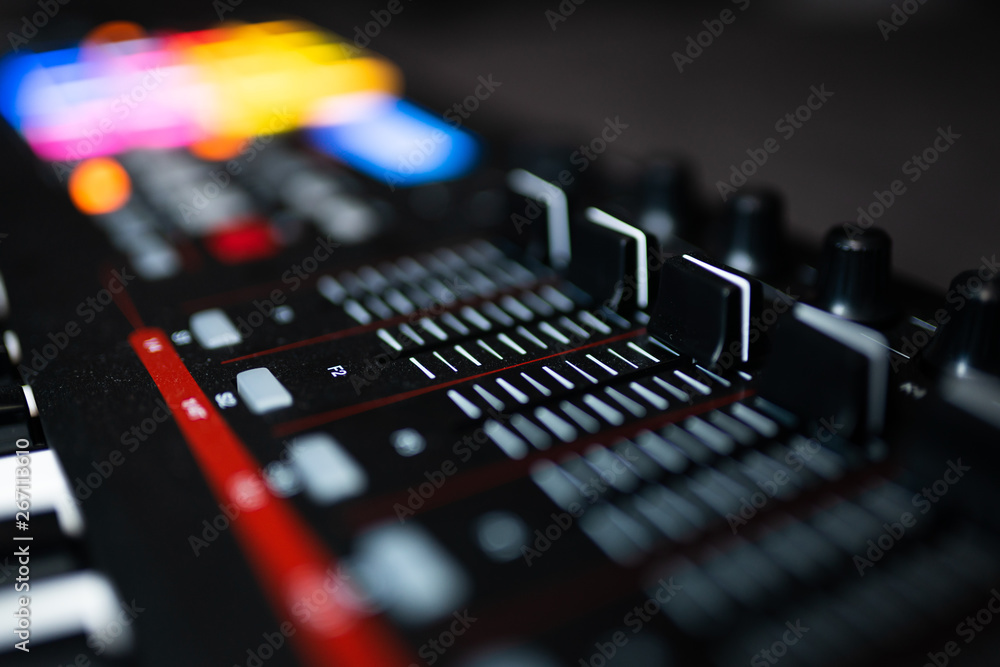 Keyboard / electronical piano for recording music in a studio: volume sliders Keyboard / electronical piano for recording music in a studio: volume sliders