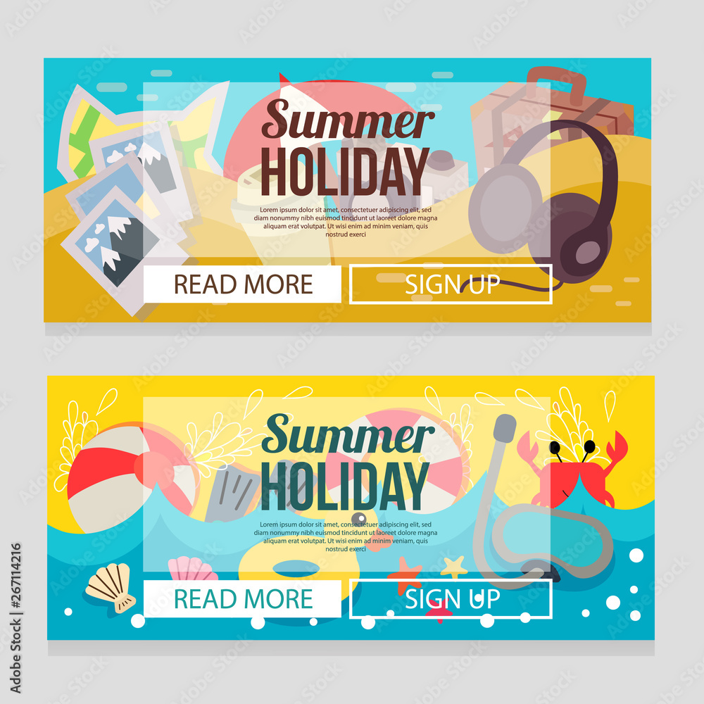 cute summer holiday banner with beach theme cute summer holiday banner with beach theme