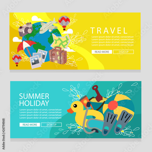 summer holiday travel theme banner with flat style