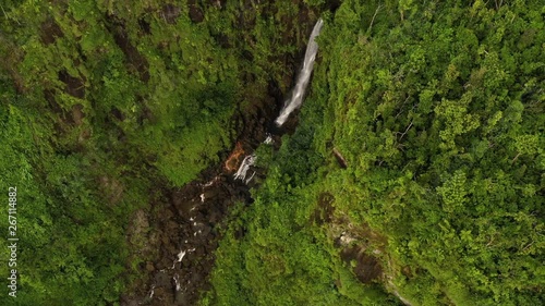 Drone Aerial Bird View of Dominica Inland Rainforest and Trafalgar Waterfalls on Carribean Island in Popular Touristic Morne Trois National Park 4k photo