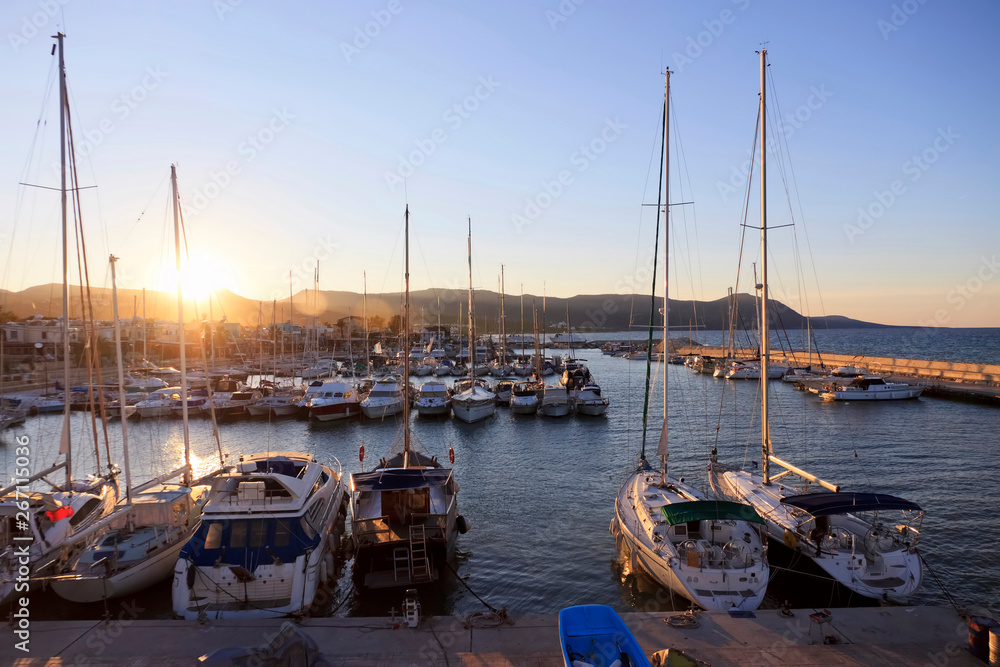 Fototapeta premium Yachts at beautiful marina at sunset, Latchi, Paphos, Cyprus