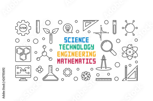 Science, Technology, Engineering and Mathematics vector concept minimal banner or illustration in thin line style