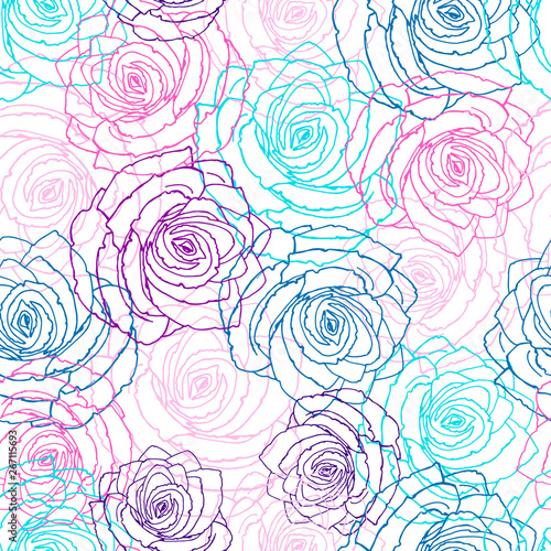 Seamless pattern of multi-colored roses.