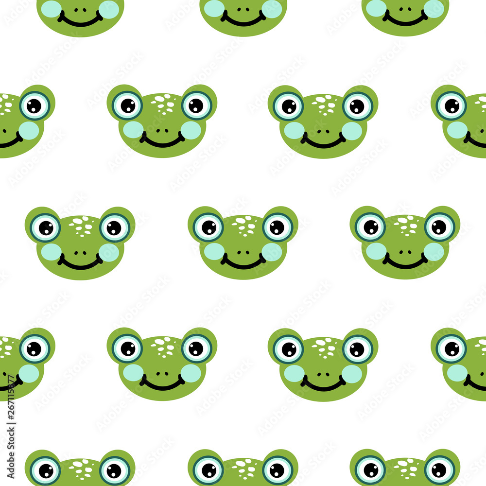 Frog head seamless vector pattern. Cute green animal bold print on white background. Frog head seamless vector pattern. Cute green animal bold print on white background.