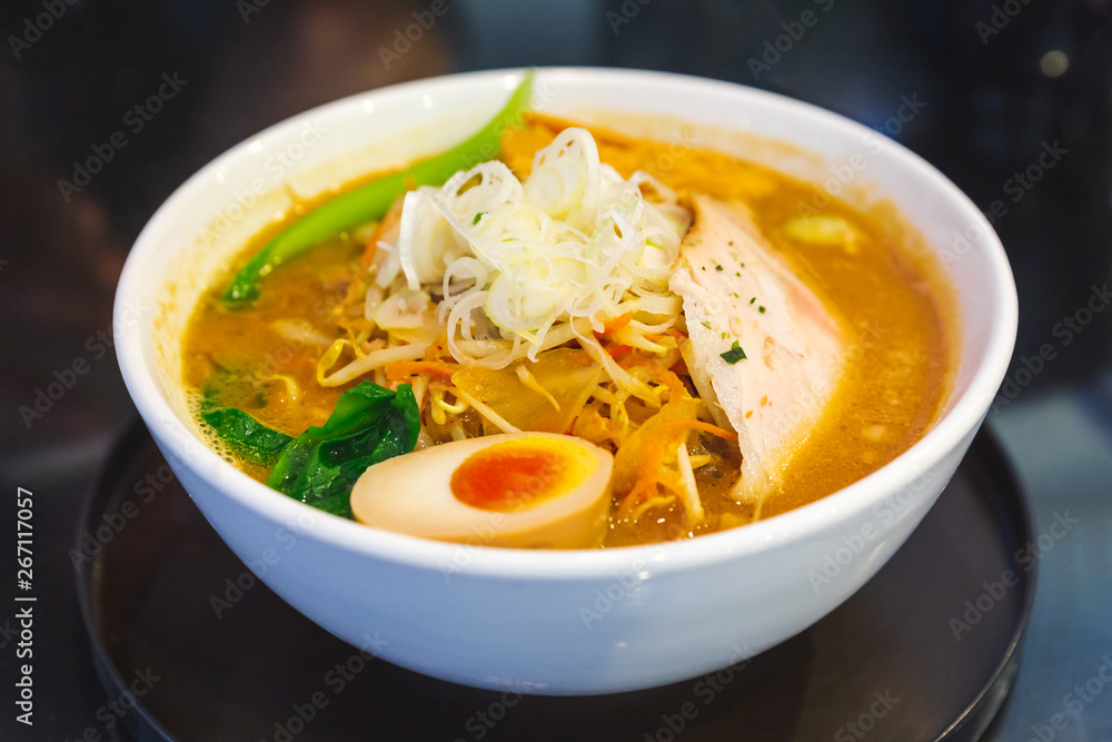 Ramen Pork Bone Soup (Tonkotsu Ramen) with Chashu Pork, Scallion, Sprout, Carrot, Menma (Seasoned Bamboo Shoots), Dried Seaweed and boiled eggs. Ramen Pork Bone Soup (Tonkotsu Ramen) with Chashu Pork, Scallion, Sprout, Carrot, Menma (Seasoned Bamboo Shoots), Dried Seaweed and boiled eggs.