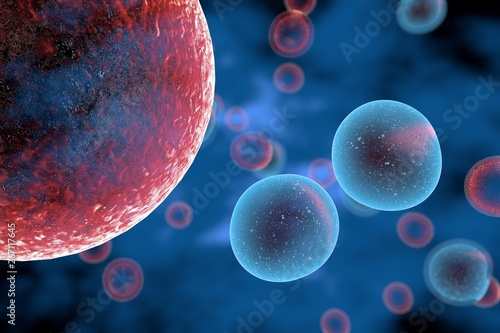  T Cells attacking Cancer Cells 3D illustration