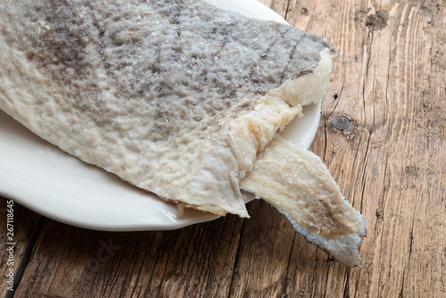 Slice of raw salted codfish