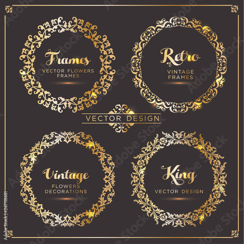 Vintage vector Set. Floral elements for design of monograms, invitations, frames, menus, labels and websites. For design of catalogs and brochures of cafes, boutiques. Retro style.