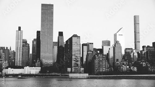 East river and Manhattan in black and white