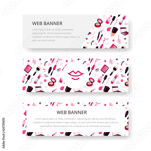 Cosmetics set of horizontal web banners, business card, vector template design