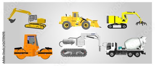 set of construction machines