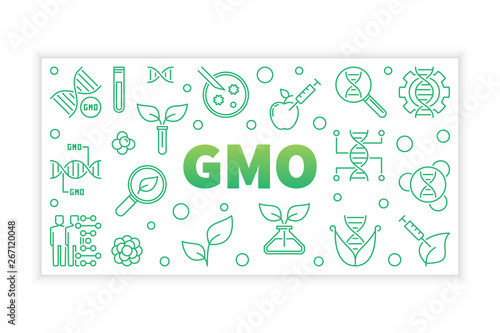 GMO vector concept green horizontal banner in thin line style