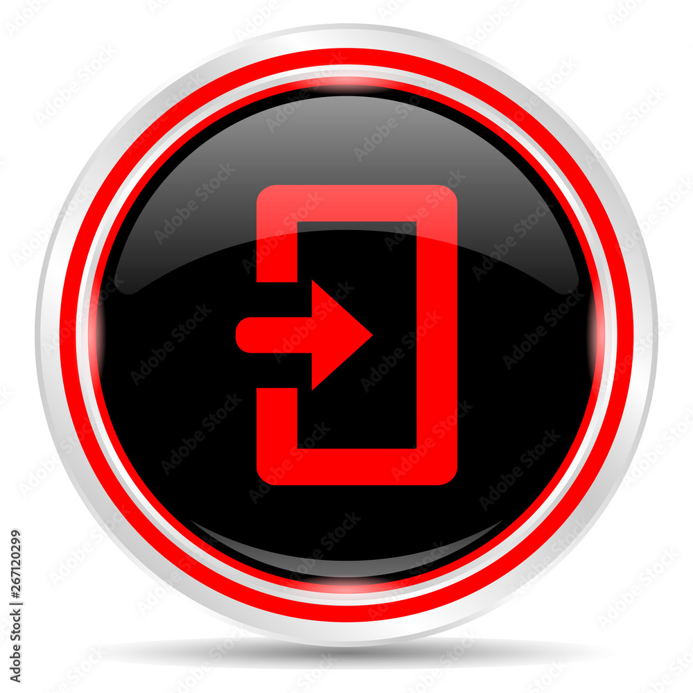 Enter icon. Round metal web button, black and red. Enter icon. Round metal web button, black and red.