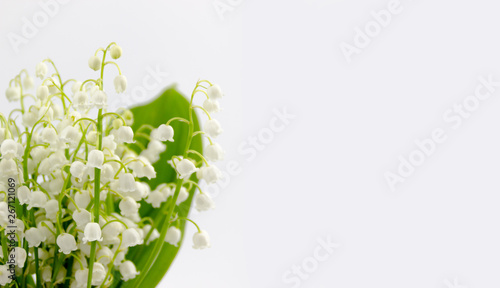 Lilly of the valley flowers and leaves bouquet isolated on white background