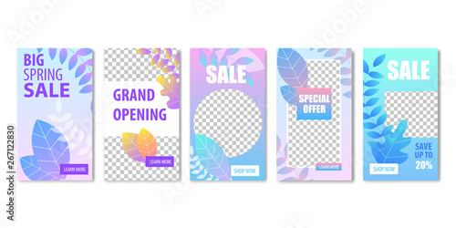 Big Spring Sale Grand Opening Special Offer Banner Set with Transparent Background. Shop Online Discount Price Summer Fall Autumn Fashion Collection Clearance Social Media Story Cover