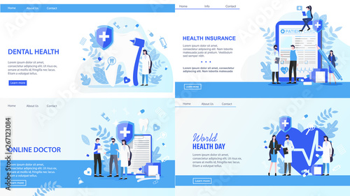 Online Doctor World Health Day Dental Insurance Vector Illustration. Internet Search Doctor Dentist Appointment Family Insurance Contract Finance Support Health Awareness Tooth Treatment