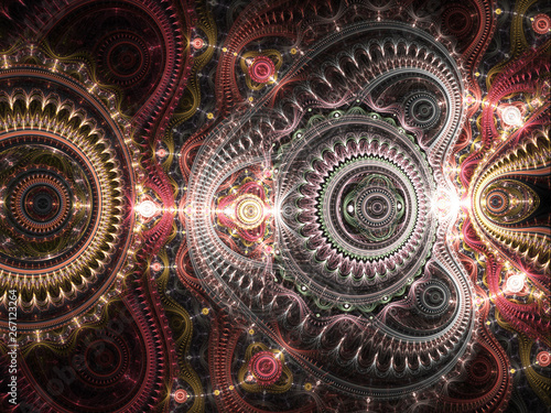 Glossy red steampunk fractal texture, digital artwork for creative graphic design