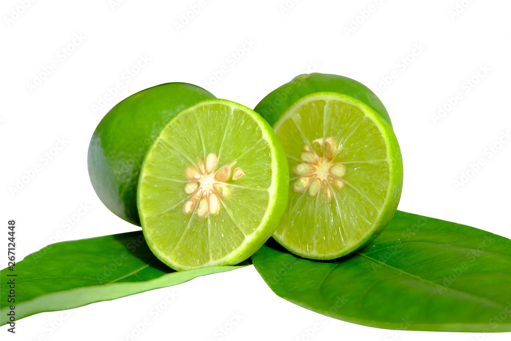 Lime slice and leave set on white backgronud Lime slice and leave set on white backgronud