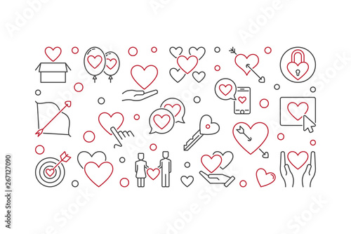 Obsessive Love vector concept illustration or banner in outline style