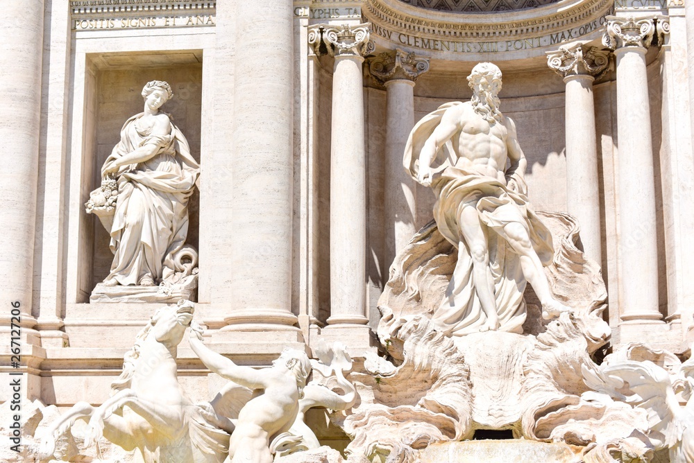 Greek Sea God Oceanus with Triton and Seahorse of the Trevi Fountain in Rome