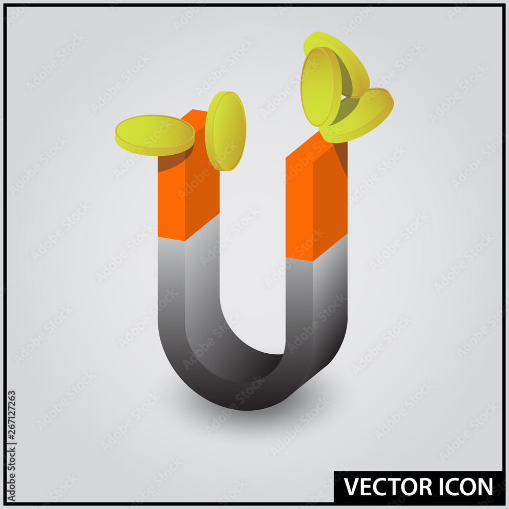 magnet attracts gold coins vector icon magnet attracts gold coins vector icon