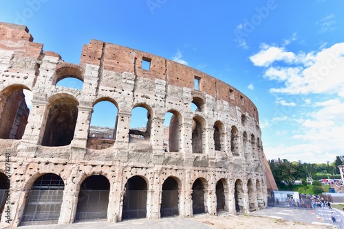 Facade of the Roman Colosseum in Rome, Italy