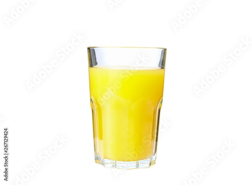 Glass of fresh orange juice isolated on white background. Fresh natural drink