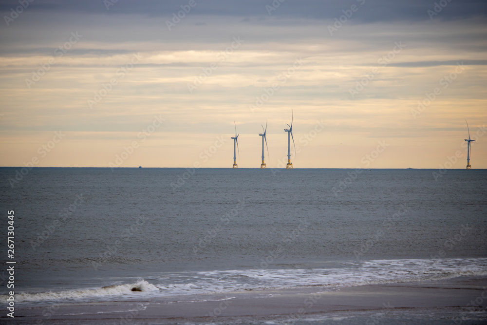 Offshore Aberdeen Windfarm in front of Dusk Sky Offshore Aberdeen Windfarm in front of Dusk Sky