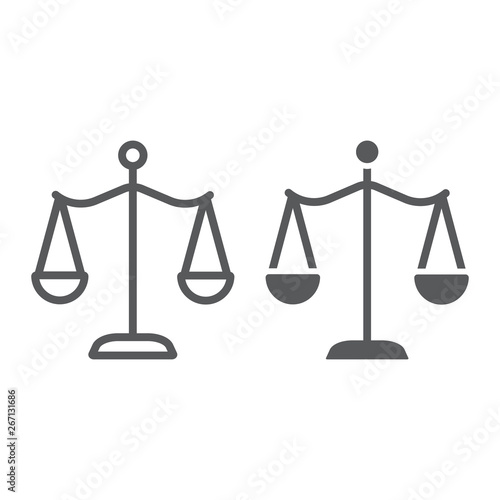 Law scales line and glyph icon, justice and law, balance sign, vector graphics, a linear pattern on a white background.