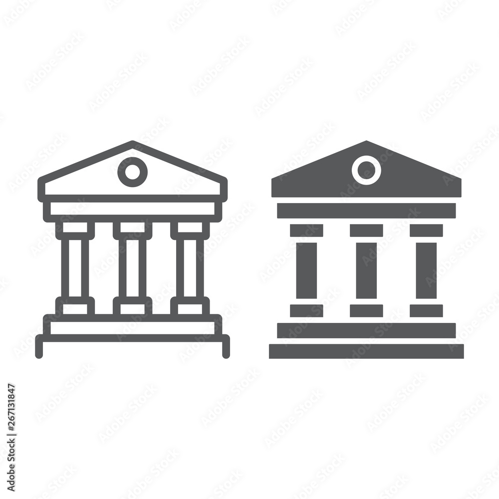 Court house line and glyph icon, institution and architecture, bank building sign, vector graphics, a linear pattern on a white background. Court house line and glyph icon, institution and architecture, bank building sign, vector graphics, a linear pattern on a white background.