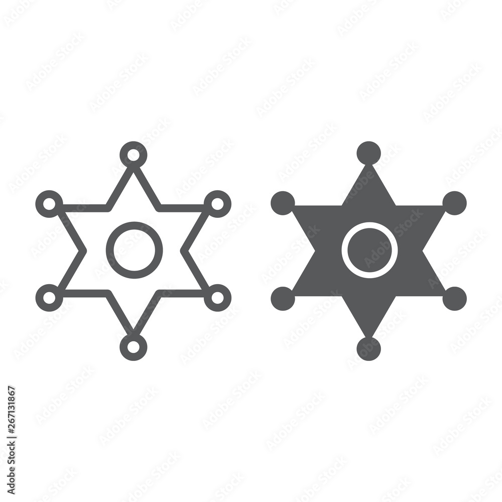 Sheriff badge line and glyph icon, law and officer, police badge sign, vector graphics, a linear pattern on a white background. Sheriff badge line and glyph icon, law and officer, police badge sign, vector graphics, a linear pattern on a white background.