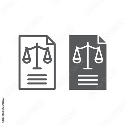 Legal document line and glyph icon  law and paper  declaration sign  vector graphics  a linear pattern on a white background.